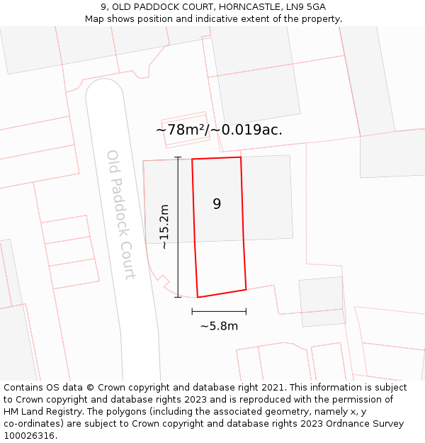 9, OLD PADDOCK COURT, HORNCASTLE, LN9 5GA: Plot and title map