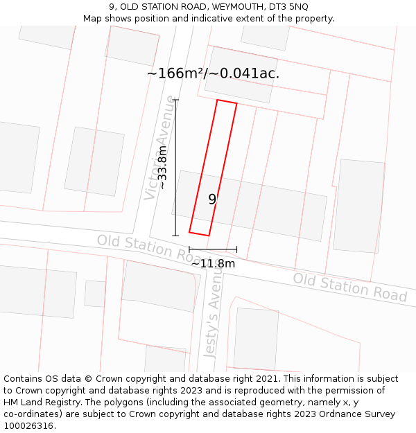 9, OLD STATION ROAD, WEYMOUTH, DT3 5NQ: Plot and title map