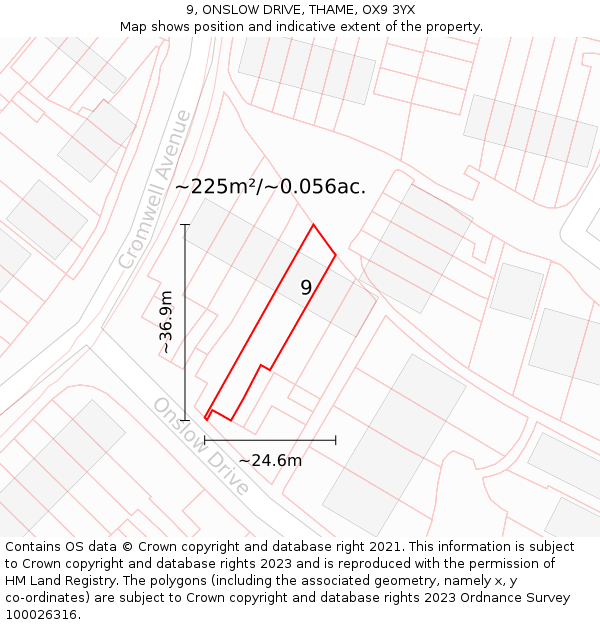 9, ONSLOW DRIVE, THAME, OX9 3YX: Plot and title map