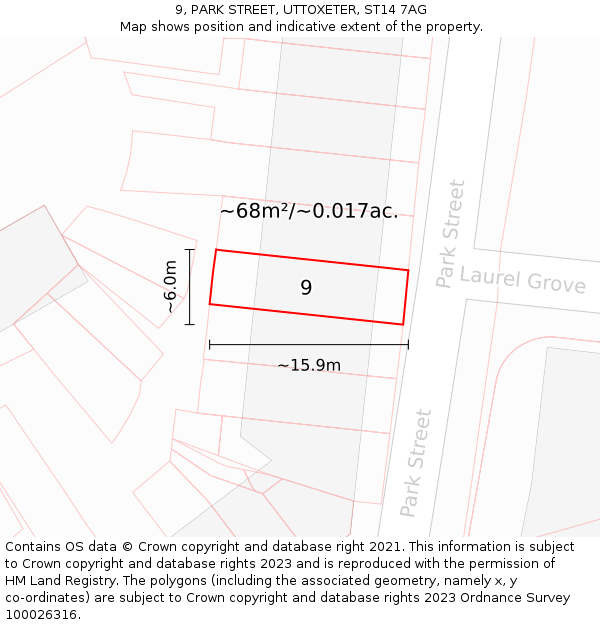 9, PARK STREET, UTTOXETER, ST14 7AG: Plot and title map