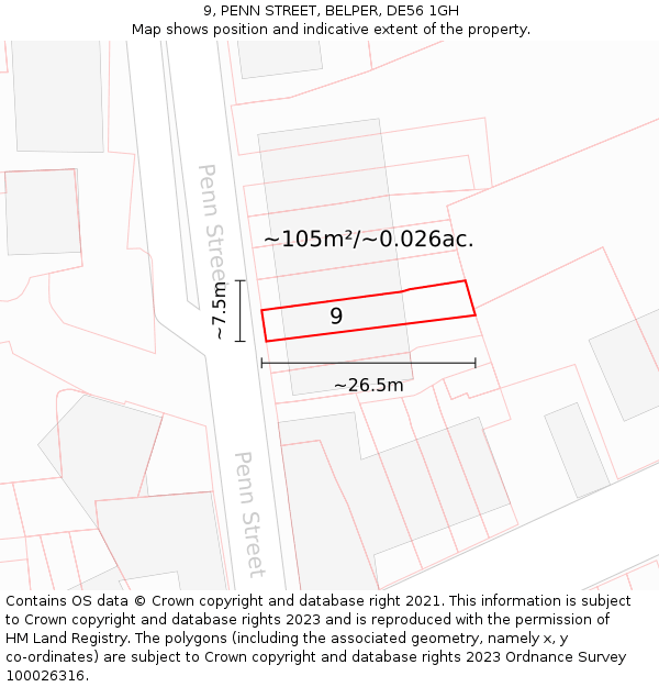 9, PENN STREET, BELPER, DE56 1GH: Plot and title map