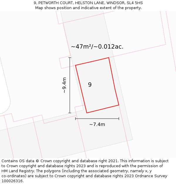 9, PETWORTH COURT, HELSTON LANE, WINDSOR, SL4 5HS: Plot and title map