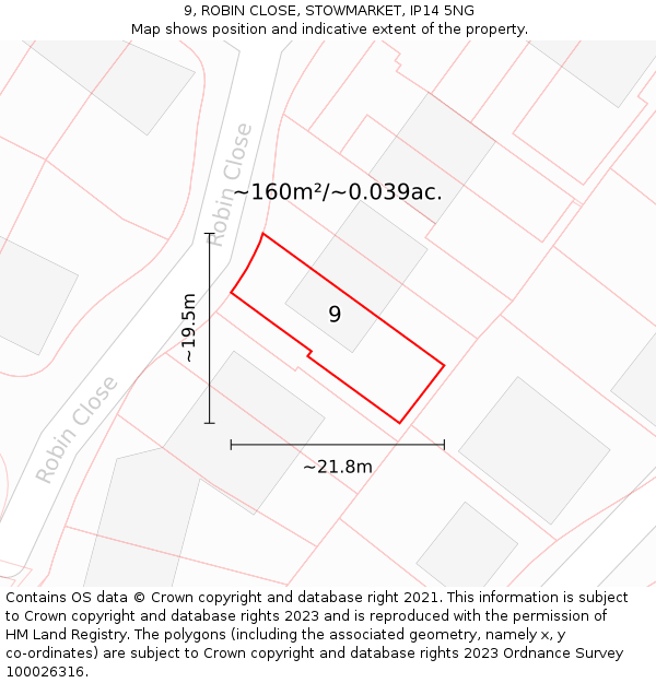 9, ROBIN CLOSE, STOWMARKET, IP14 5NG: Plot and title map