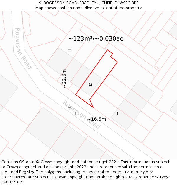 9, ROGERSON ROAD, FRADLEY, LICHFIELD, WS13 8PE: Plot and title map