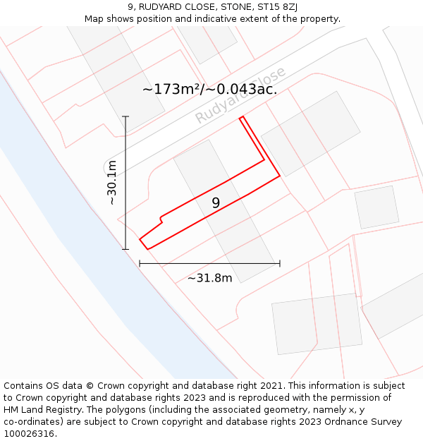 9, RUDYARD CLOSE, STONE, ST15 8ZJ: Plot and title map