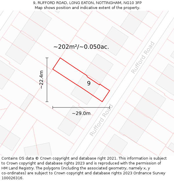 9, RUFFORD ROAD, LONG EATON, NOTTINGHAM, NG10 3FP: Plot and title map