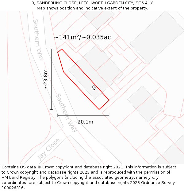 9, SANDERLING CLOSE, LETCHWORTH GARDEN CITY, SG6 4HY: Plot and title map