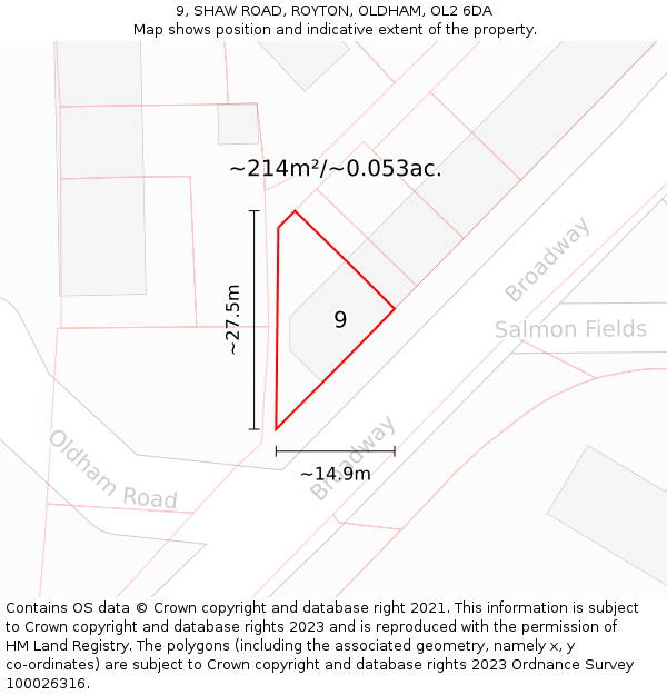 9, SHAW ROAD, ROYTON, OLDHAM, OL2 6DA: Plot and title map