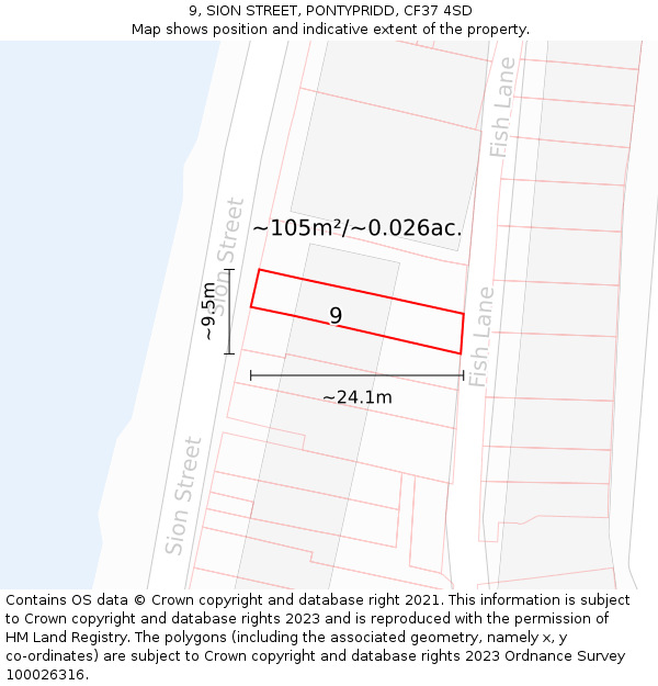 9, SION STREET, PONTYPRIDD, CF37 4SD: Plot and title map