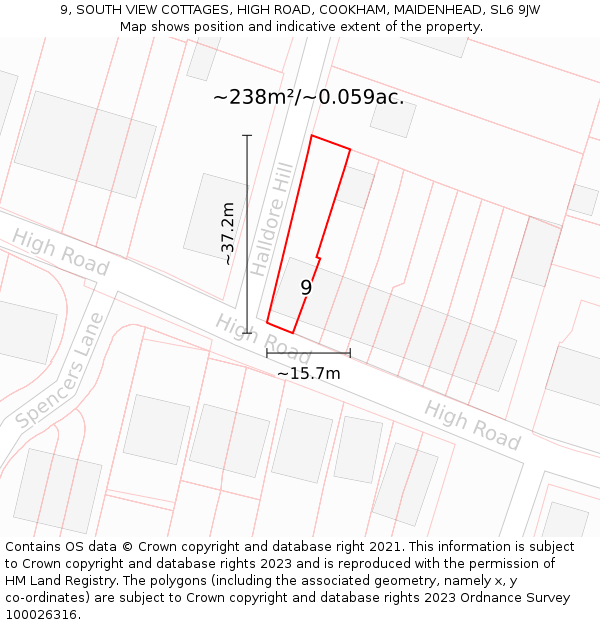 9, SOUTH VIEW COTTAGES, HIGH ROAD, COOKHAM, MAIDENHEAD, SL6 9JW: Plot and title map