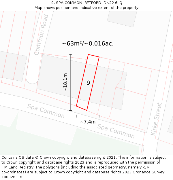 9, SPA COMMON, RETFORD, DN22 6LQ: Plot and title map