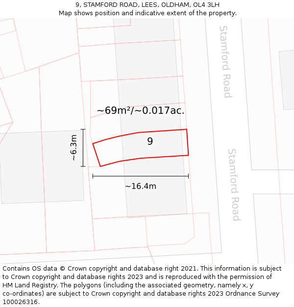 9, STAMFORD ROAD, LEES, OLDHAM, OL4 3LH: Plot and title map