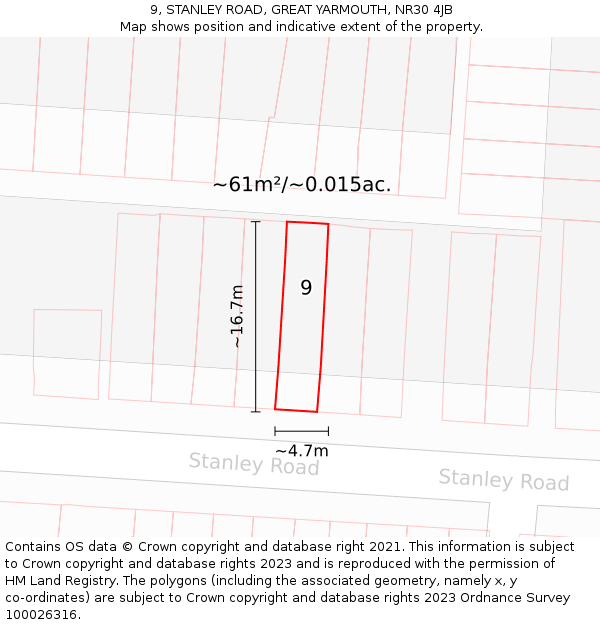 9, STANLEY ROAD, GREAT YARMOUTH, NR30 4JB: Plot and title map