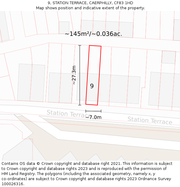 9, STATION TERRACE, CAERPHILLY, CF83 1HD: Plot and title map