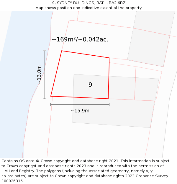 9, SYDNEY BUILDINGS, BATH, BA2 6BZ: Plot and title map