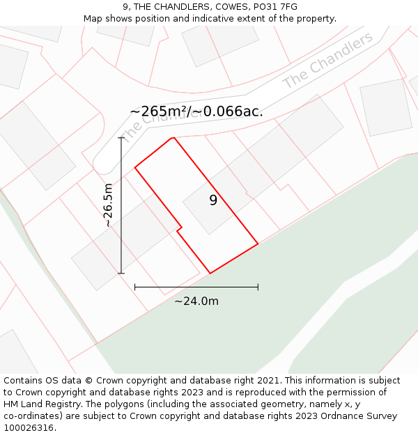 9, THE CHANDLERS, COWES, PO31 7FG: Plot and title map