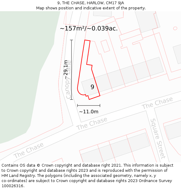 9, THE CHASE, HARLOW, CM17 9JA: Plot and title map