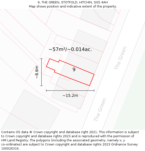 9, THE GREEN, STOTFOLD, HITCHIN, SG5 4AH: Plot and title map