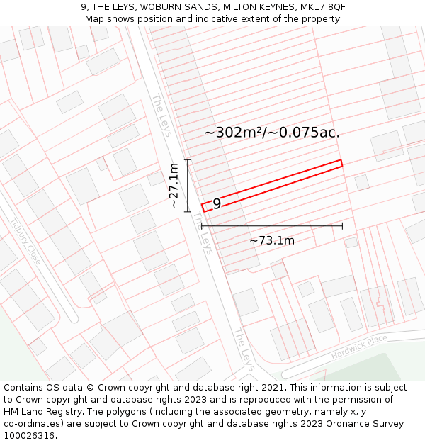9, THE LEYS, WOBURN SANDS, MILTON KEYNES, MK17 8QF: Plot and title map