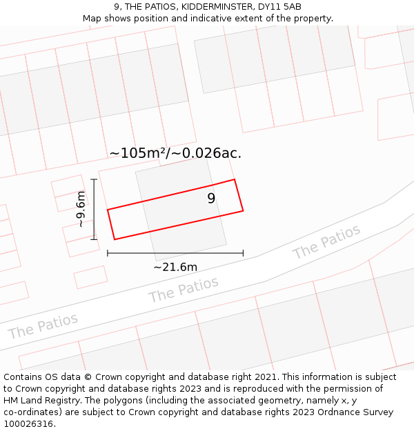 9, THE PATIOS, KIDDERMINSTER, DY11 5AB: Plot and title map
