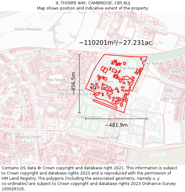 9, THORPE WAY, CAMBRIDGE, CB5 8UJ: Plot and title map