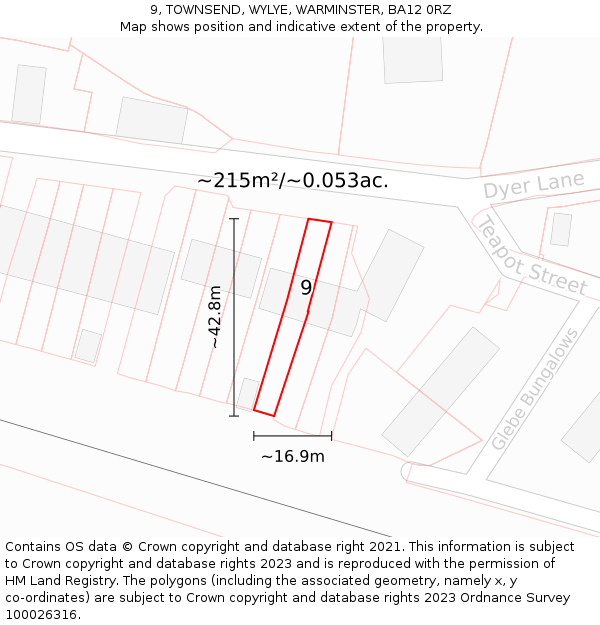 9, TOWNSEND, WYLYE, WARMINSTER, BA12 0RZ: Plot and title map