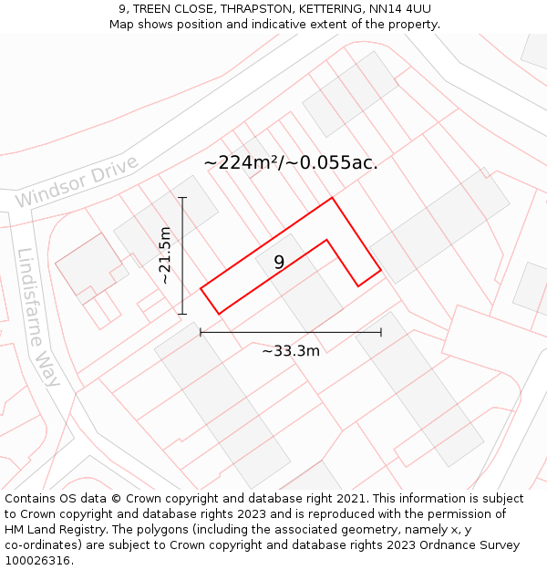 9, TREEN CLOSE, THRAPSTON, KETTERING, NN14 4UU: Plot and title map