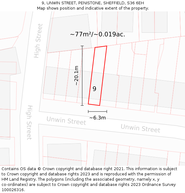 9, UNWIN STREET, PENISTONE, SHEFFIELD, S36 6EH: Plot and title map