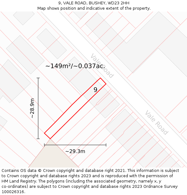 9, VALE ROAD, BUSHEY, WD23 2HH: Plot and title map