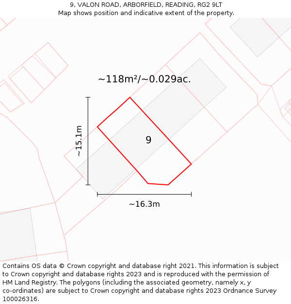 9, VALON ROAD, ARBORFIELD, READING, RG2 9LT: Plot and title map