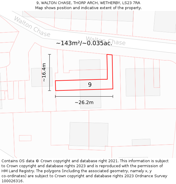 9, WALTON CHASE, THORP ARCH, WETHERBY, LS23 7RA: Plot and title map
