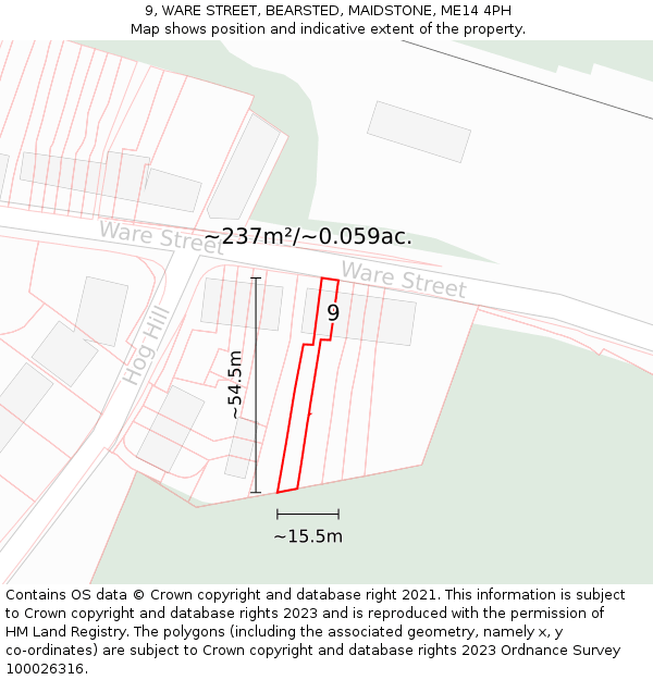 9, WARE STREET, BEARSTED, MAIDSTONE, ME14 4PH: Plot and title map
