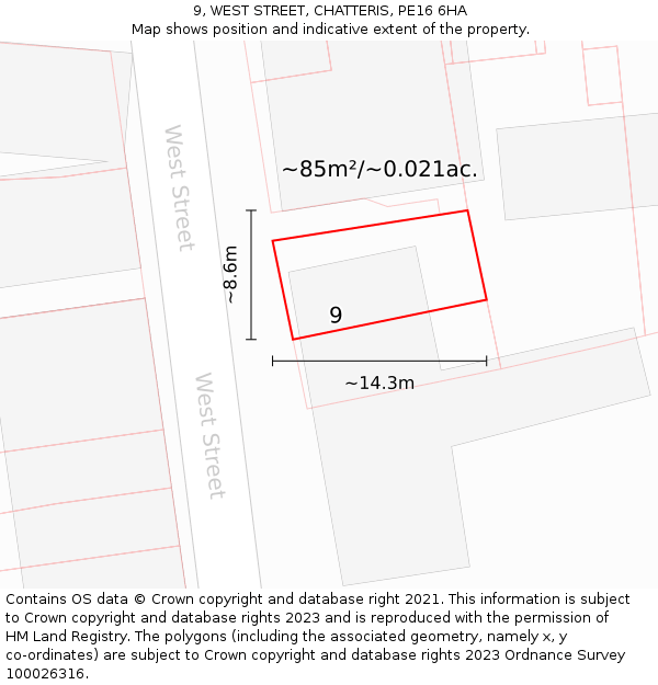 9, WEST STREET, CHATTERIS, PE16 6HA: Plot and title map
