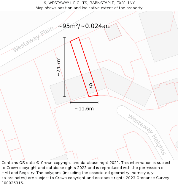 9, WESTAWAY HEIGHTS, BARNSTAPLE, EX31 1NY: Plot and title map