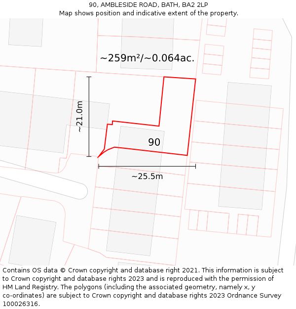 90, AMBLESIDE ROAD, BATH, BA2 2LP: Plot and title map