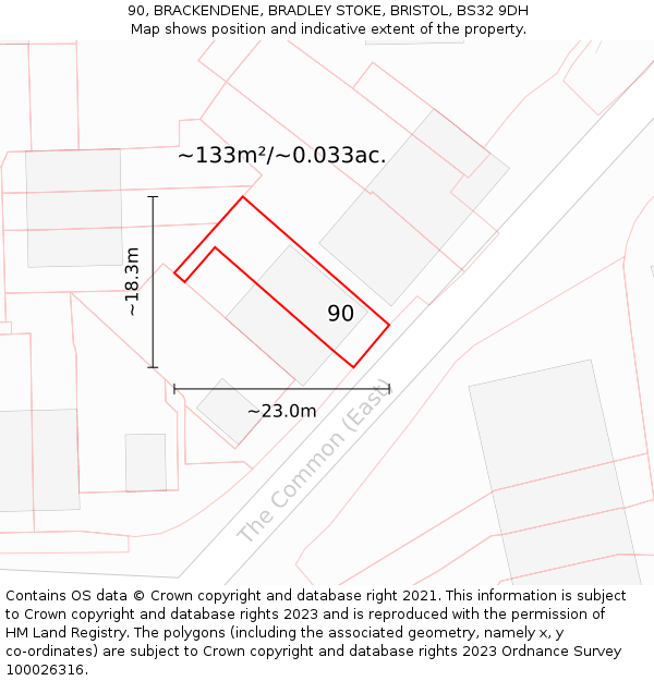 90, BRACKENDENE, BRADLEY STOKE, BRISTOL, BS32 9DH: Plot and title map