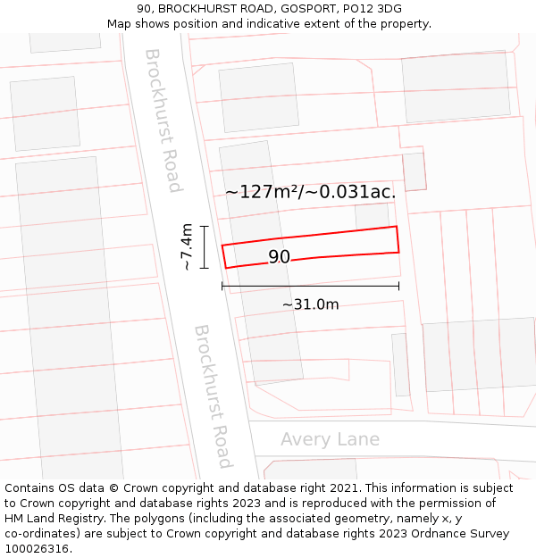 90, BROCKHURST ROAD, GOSPORT, PO12 3DG: Plot and title map