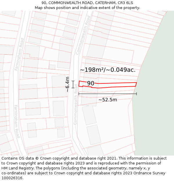 90, COMMONWEALTH ROAD, CATERHAM, CR3 6LS: Plot and title map
