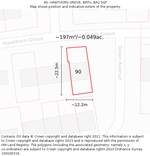 90, HAWTHORN GROVE, BATH, BA2 5QF: Plot and title map