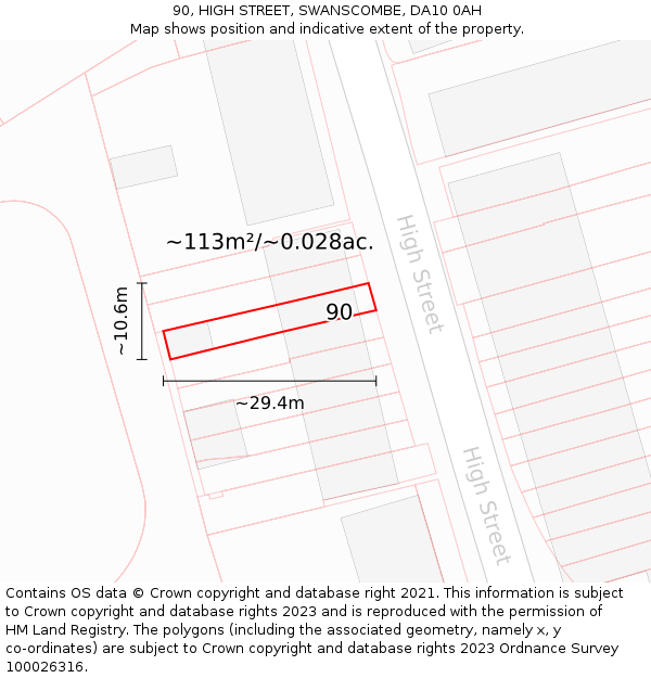 90, HIGH STREET, SWANSCOMBE, DA10 0AH: Plot and title map