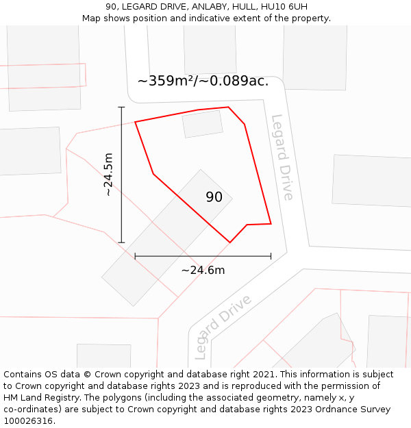 90, LEGARD DRIVE, ANLABY, HULL, HU10 6UH: Plot and title map