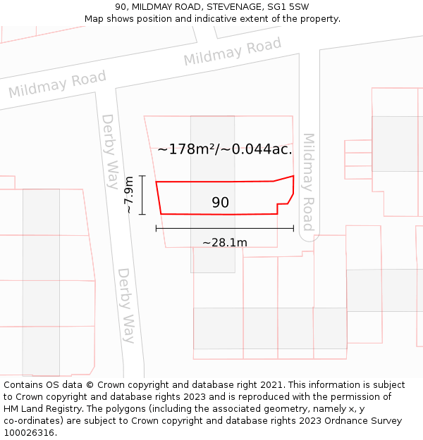 90, MILDMAY ROAD, STEVENAGE, SG1 5SW: Plot and title map