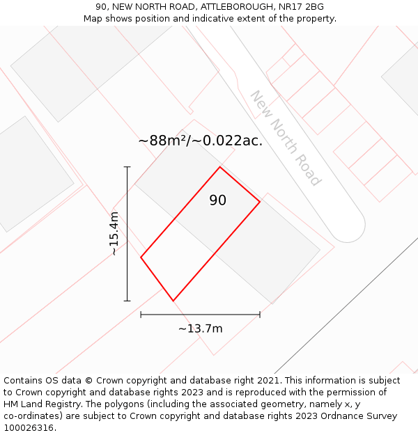 90, NEW NORTH ROAD, ATTLEBOROUGH, NR17 2BG: Plot and title map
