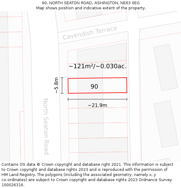 90, NORTH SEATON ROAD, ASHINGTON, NE63 0EG: Plot and title map