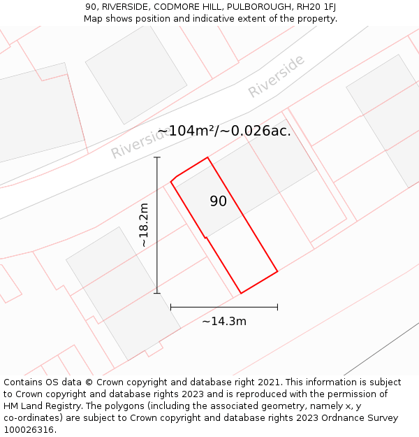 90, RIVERSIDE, CODMORE HILL, PULBOROUGH, RH20 1FJ: Plot and title map