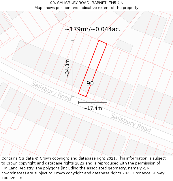 90, SALISBURY ROAD, BARNET, EN5 4JN: Plot and title map