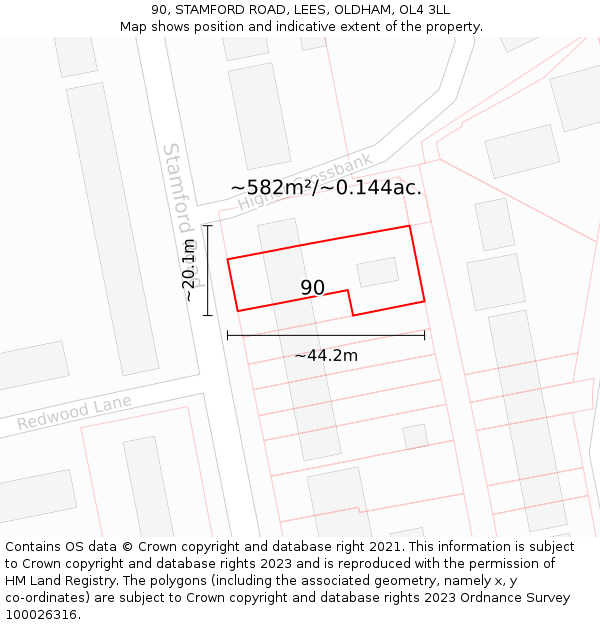 90, STAMFORD ROAD, LEES, OLDHAM, OL4 3LL: Plot and title map