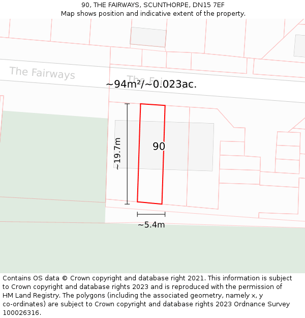 90, THE FAIRWAYS, SCUNTHORPE, DN15 7EF: Plot and title map