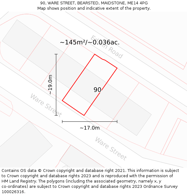 90, WARE STREET, BEARSTED, MAIDSTONE, ME14 4PG: Plot and title map