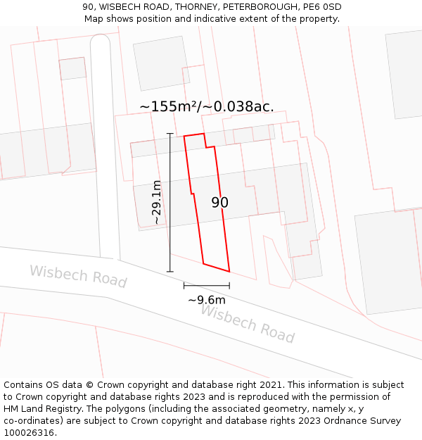 90, WISBECH ROAD, THORNEY, PETERBOROUGH, PE6 0SD: Plot and title map